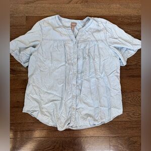 Chico’s Sky Blue Chambray Button Down Shirt Casual Boho Denim Top Size 3/XXL
